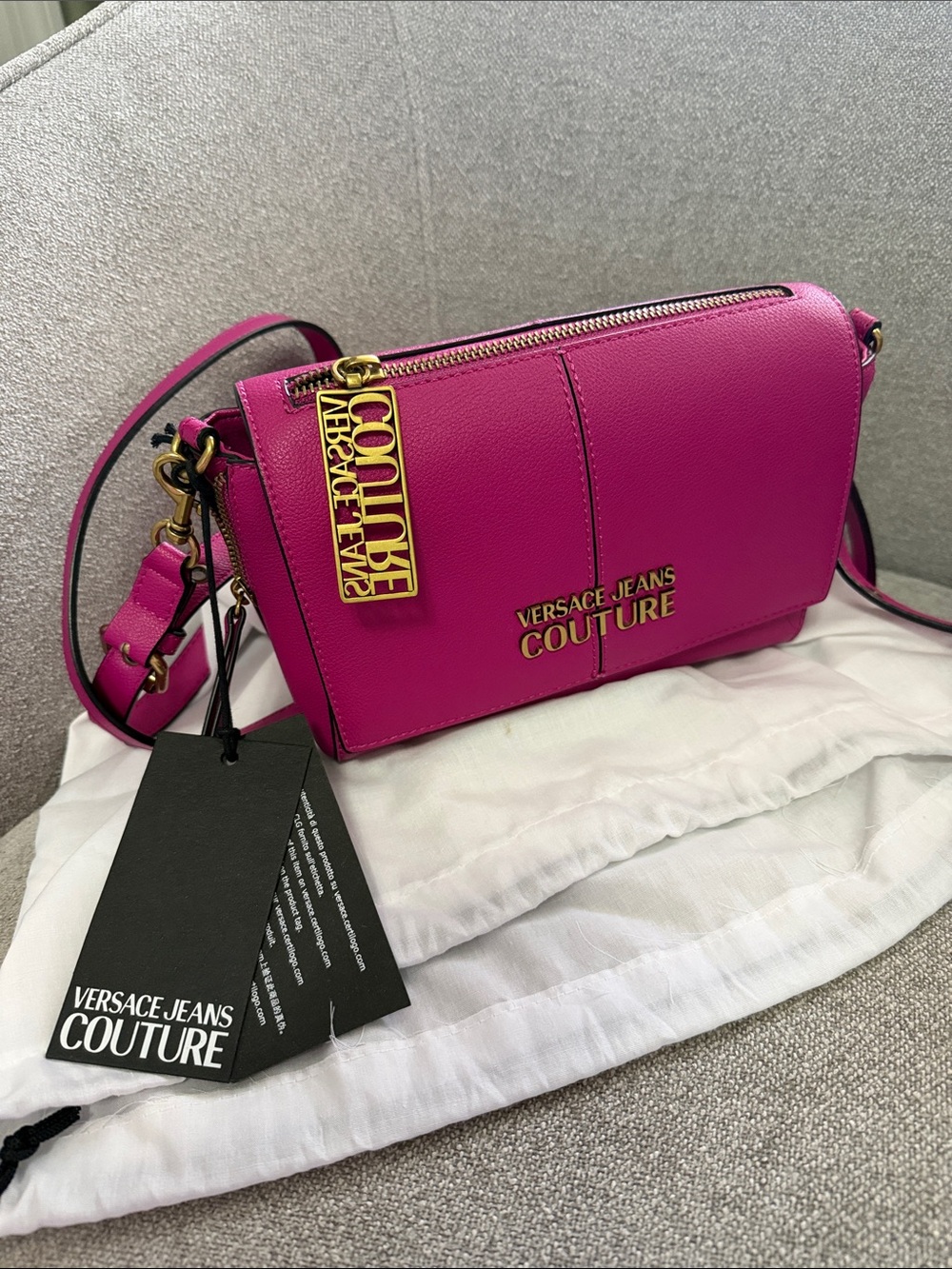 Versace Jeans Collection Bright Fuchsia Crossbody Bag with Gold Hardware